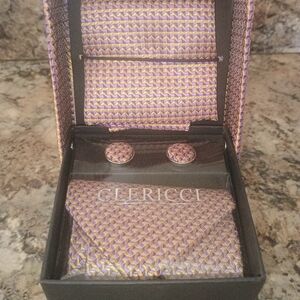 CLERICCI MENS GIFT SET TIE HANKIE & CUFF LINK DESIGNER BOX.